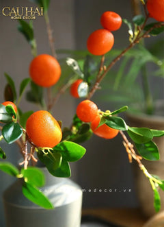 Tết Couture - Set 2 Cành Quả Quýt Tangerines Ember/Amber-Hoa Lụa-CẬU HAI HOME DECOR