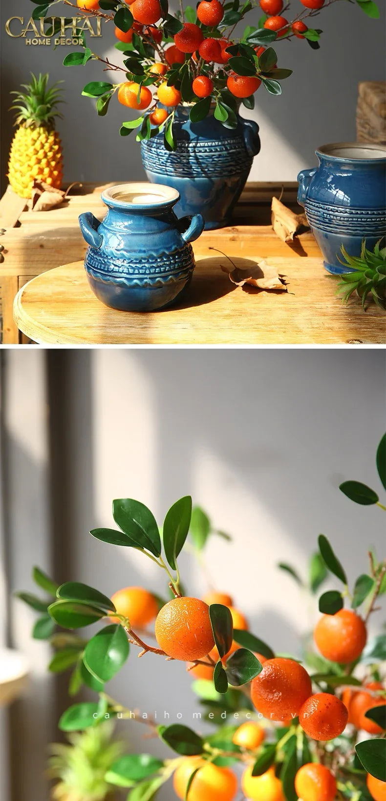 Tết Couture - Set 2 Cành Quả Quýt Tangerines Ember/Amber-Hoa Lụa-CẬU HAI HOME DECOR