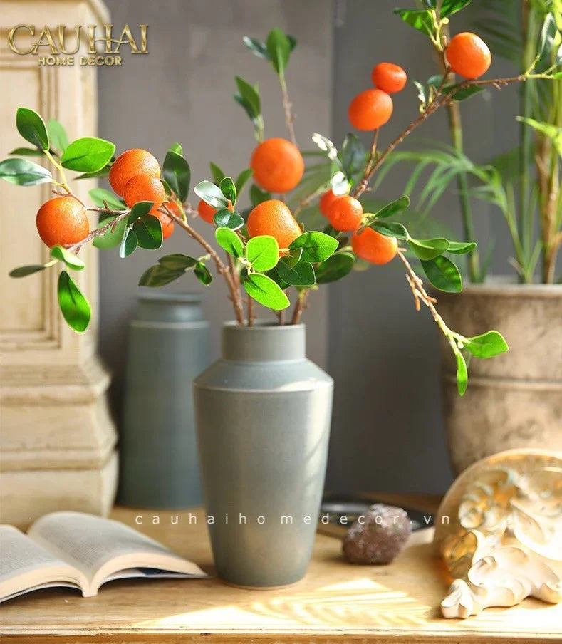 Tết Couture - Set 2 Cành Quả Quýt Tangerines Ember/Amber-Hoa Lụa-CẬU HAI HOME DECOR