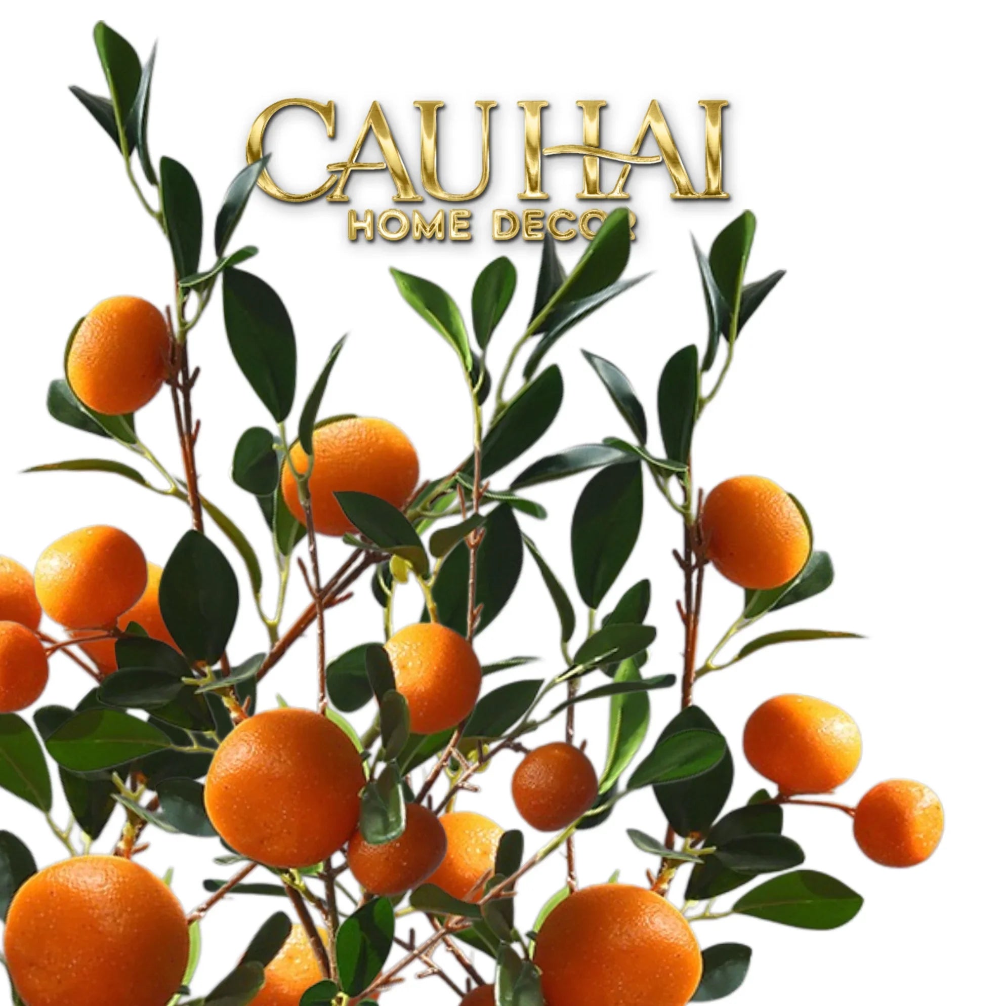 Tết Couture - Set 2 Cành Quả Quýt Tangerines Ember/Amber-Hoa Lụa-CẬU HAI HOME DECOR