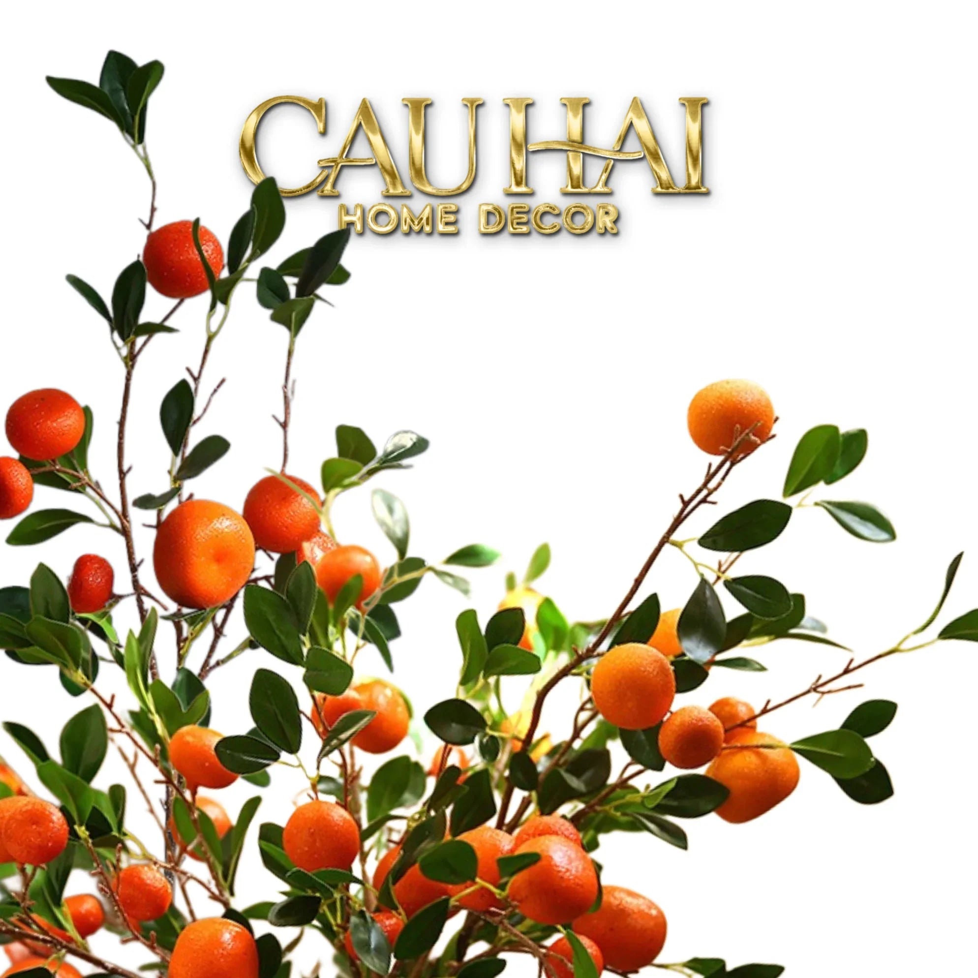 Tết Couture - Set 2 Cành Quả Quýt Tangerines Ember/Amber-Hoa Lụa-CẬU HAI HOME DECOR