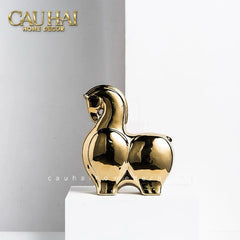 Tết Couture - Set 2 Tượng Ngựa Sứ Tráng Men Mạ Vàng Golden Cheval de Fortune H22/25-TƯỢNG TRANG TRÍ-CẬU HAI HOME DECOR