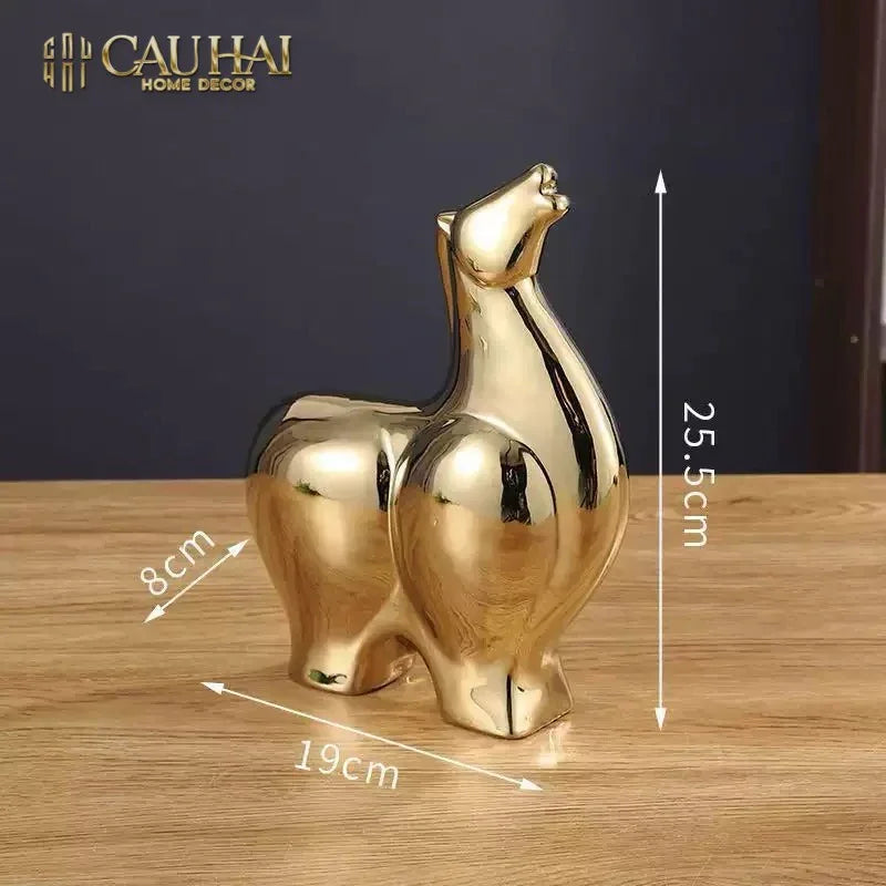 Tết Couture - Set 2 Tượng Ngựa Sứ Tráng Men Mạ Vàng Golden Cheval de Fortune H22/25-TƯỢNG TRANG TRÍ-CẬU HAI HOME DECOR
