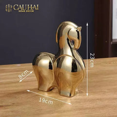 Tết Couture - Set 2 Tượng Ngựa Sứ Tráng Men Mạ Vàng Golden Cheval de Fortune H22/25-TƯỢNG TRANG TRÍ-CẬU HAI HOME DECOR