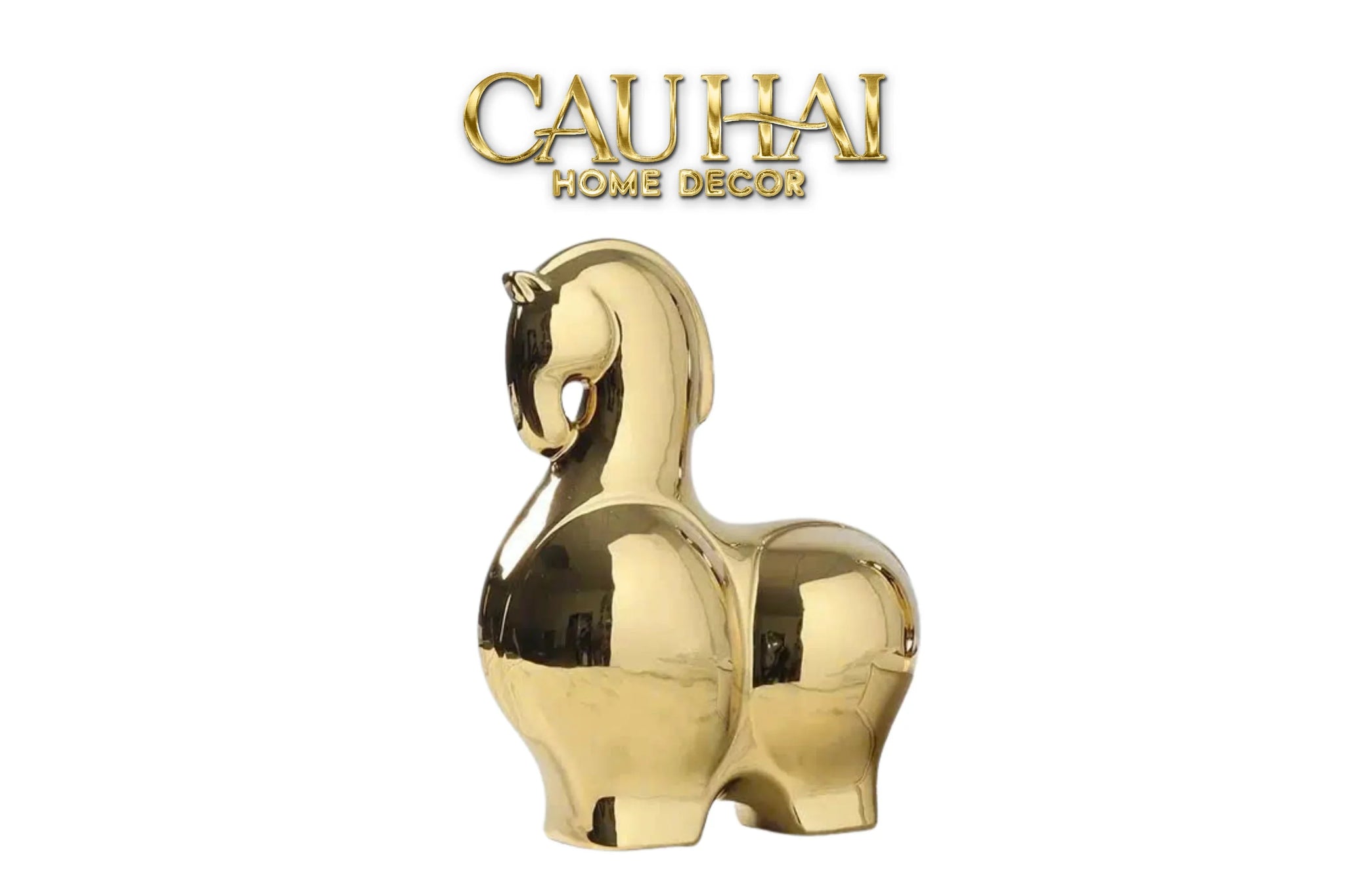 Tết Couture - Set 2 Tượng Ngựa Sứ Tráng Men Mạ Vàng Golden Cheval de Fortune H22/25-TƯỢNG TRANG TRÍ-CẬU HAI HOME DECOR