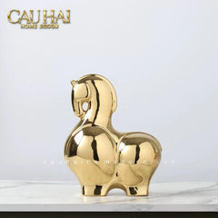 Tết Couture - Set 2 Tượng Ngựa Sứ Tráng Men Mạ Vàng Golden Cheval de Fortune H22/25-TƯỢNG TRANG TRÍ-CẬU HAI HOME DECOR