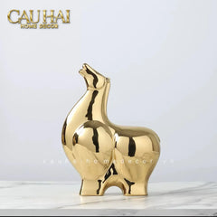 Tết Couture - Set 2 Tượng Ngựa Sứ Tráng Men Mạ Vàng Golden Cheval de Fortune H22/25-TƯỢNG TRANG TRÍ-CẬU HAI HOME DECOR
