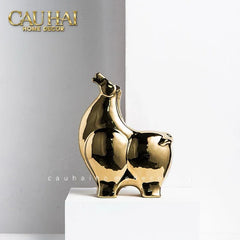 Tết Couture - Set 2 Tượng Ngựa Sứ Tráng Men Mạ Vàng Golden Cheval de Fortune H22/25-TƯỢNG TRANG TRÍ-CẬU HAI HOME DECOR