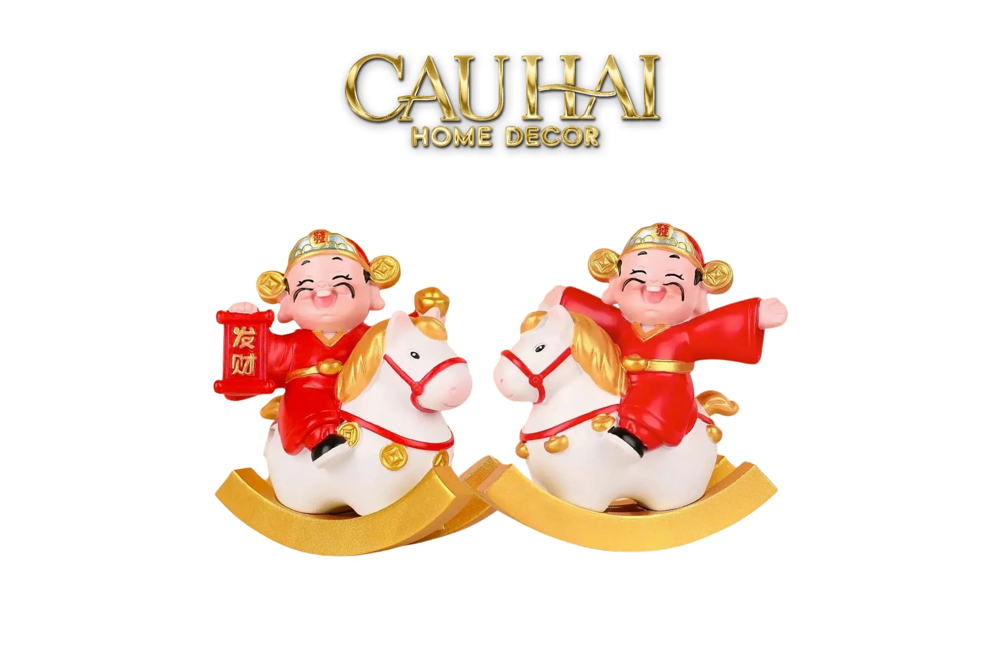 Tết Couture - Set 2 Tượng Thần Tài Song Hoàng Kỳ-TƯỢNG TRANG TRÍ-CẬU HAI HOME DECOR