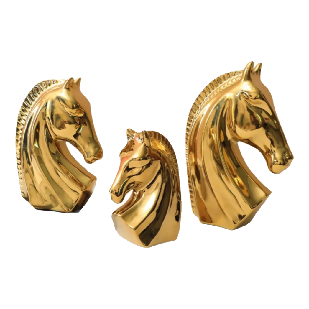 Set 3 Tượng Ngựa Gốm Sứ Mạ Vàng L'Atélier Gilded Chevaux