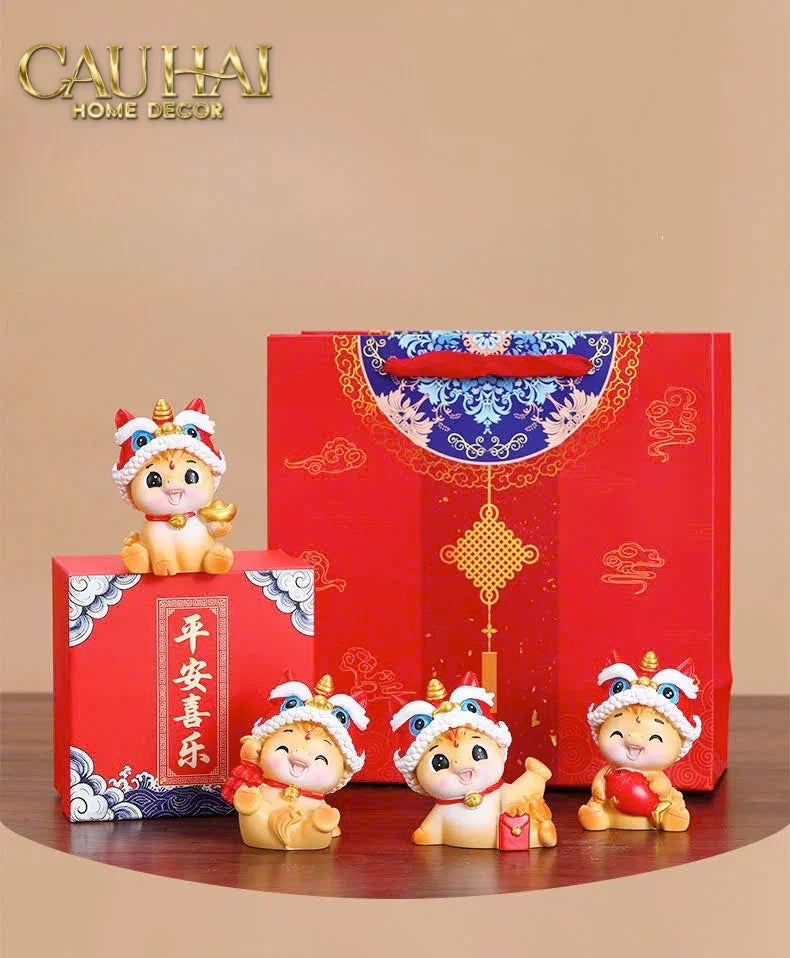 Tết Couture - Set 4 Tượng Lân Mã Tứ Hỷ Emperor Palace Gift Box.-CẬU HAI HOME DECOR