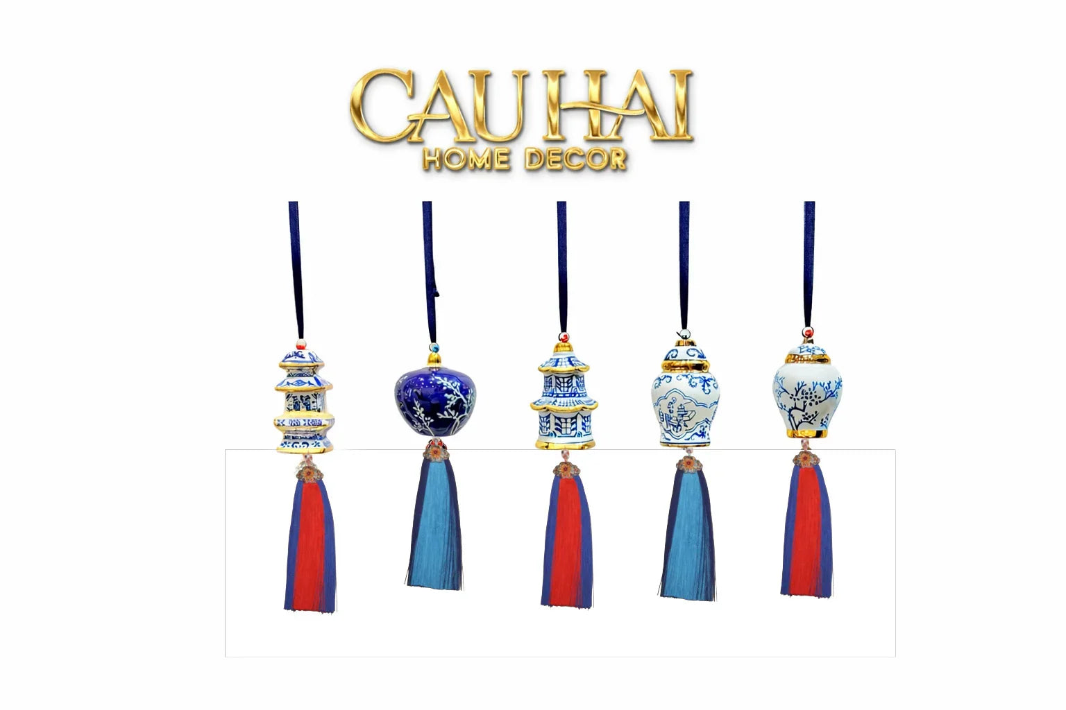 Tết Couture - Set 5 Dây Treo Indochine Indigo Porcelain Charm-Trang Trí Tết-CẬU HAI HOME DECOR