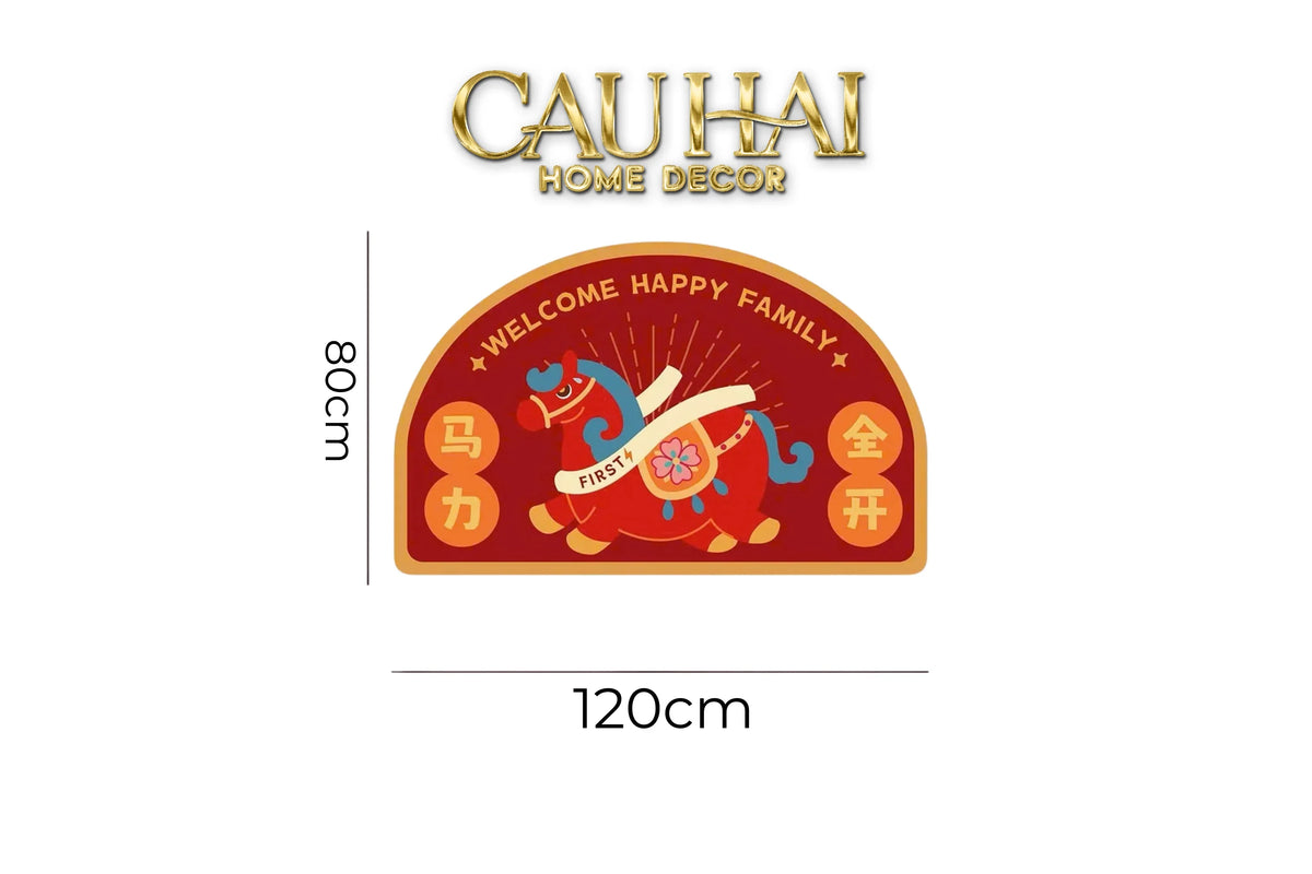 Tết Couture - Thảm Cửa Sợi Poly - Hỷ Mã Nguyên Bảo 50x80-THẢM CỬA-Đối tác tại Trung Quốc theo từng đơn đặt hàng-CẬU HAI HOME DECOR