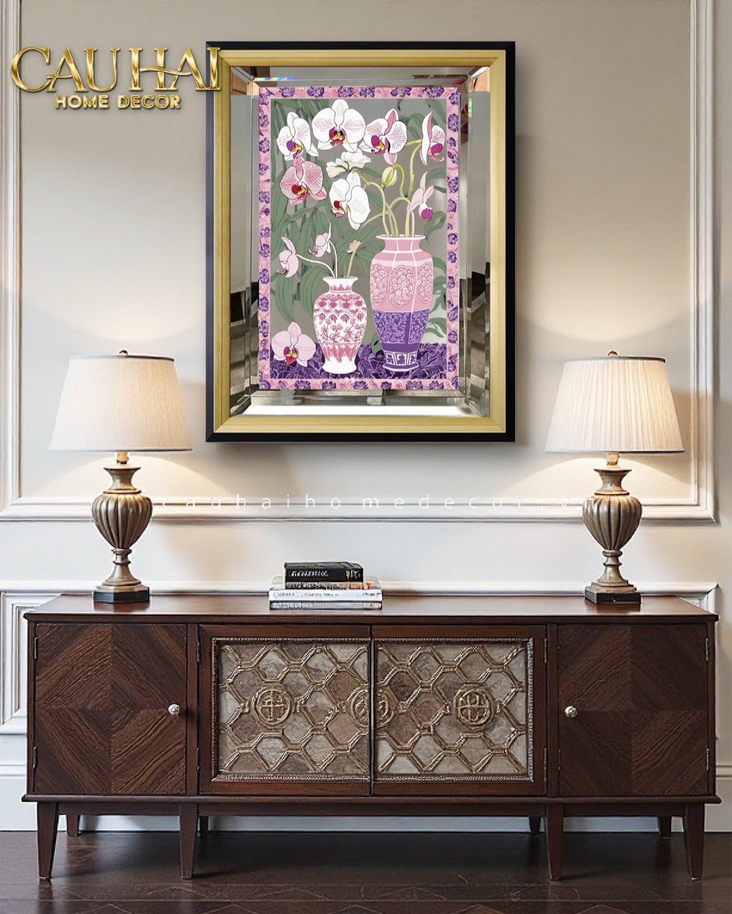 Tết Couture - Tranh Gương UV Gen5 Flora De Fortune Violet Orchidée 108x108-CẬU HAI HOME DECOR