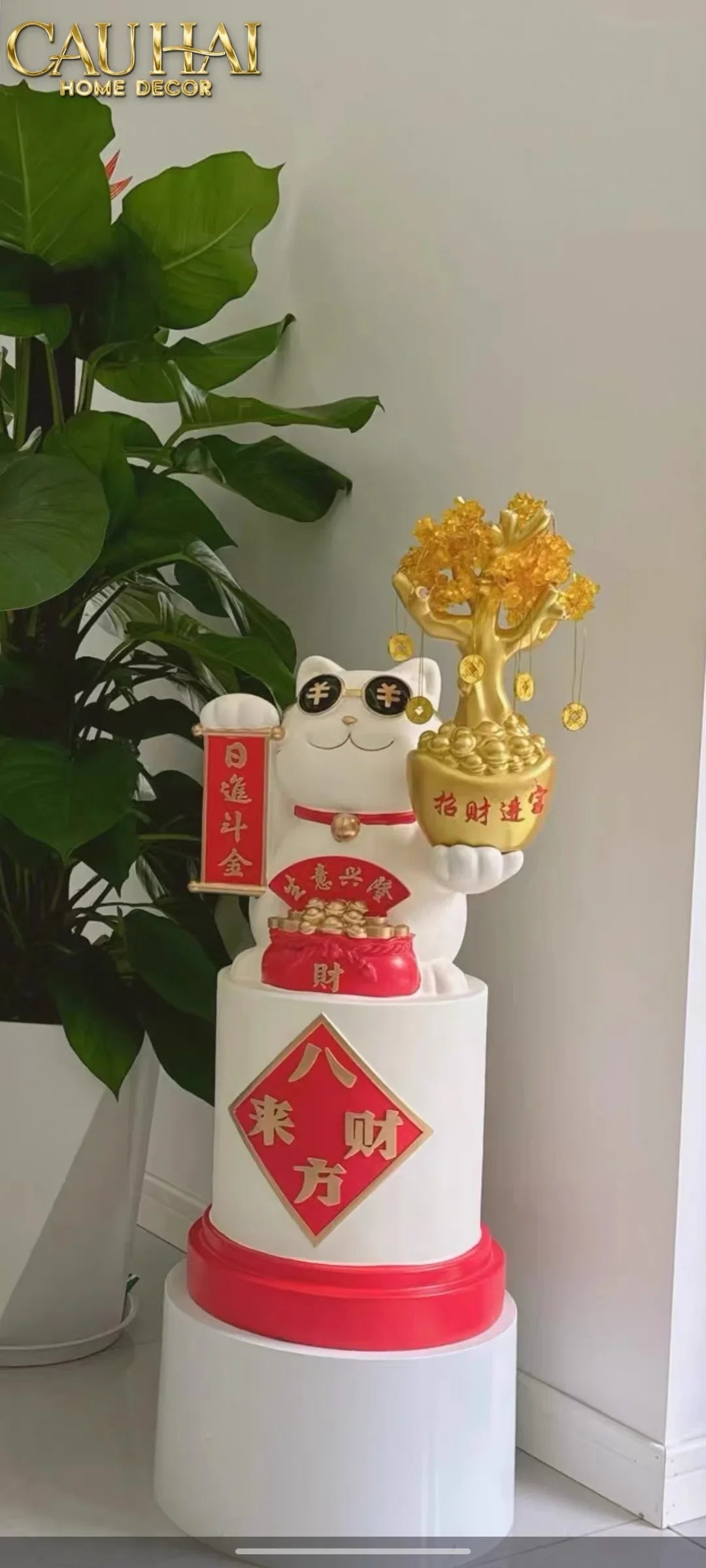 Tết Couture - Tượng Mèo Đại Cát Lợi Cây Phú Quý 84Cm-CẬU HAI HOME DECOR