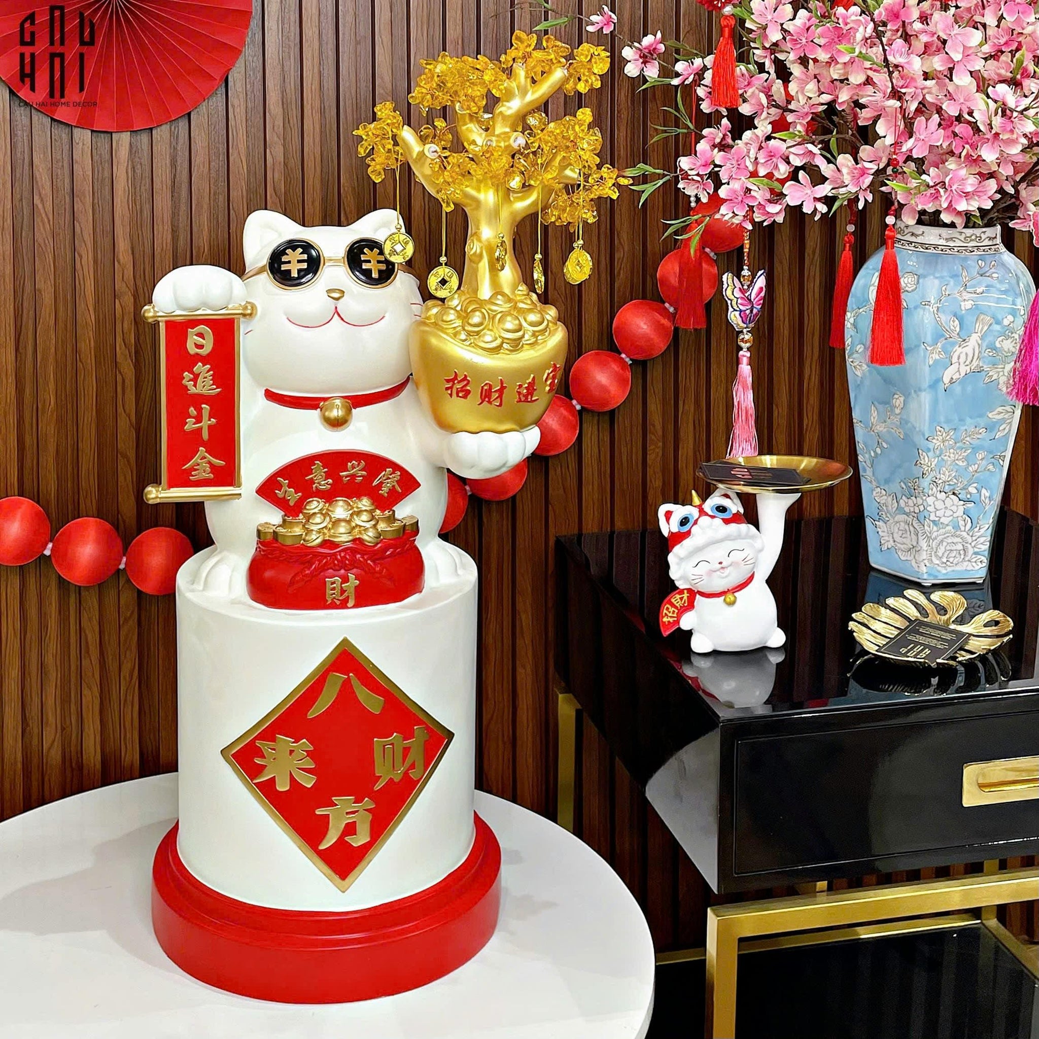 Tết Couture - Tượng Mèo Đại Cát Lợi Cây Phú Quý 84Cm-CẬU HAI HOME DECOR