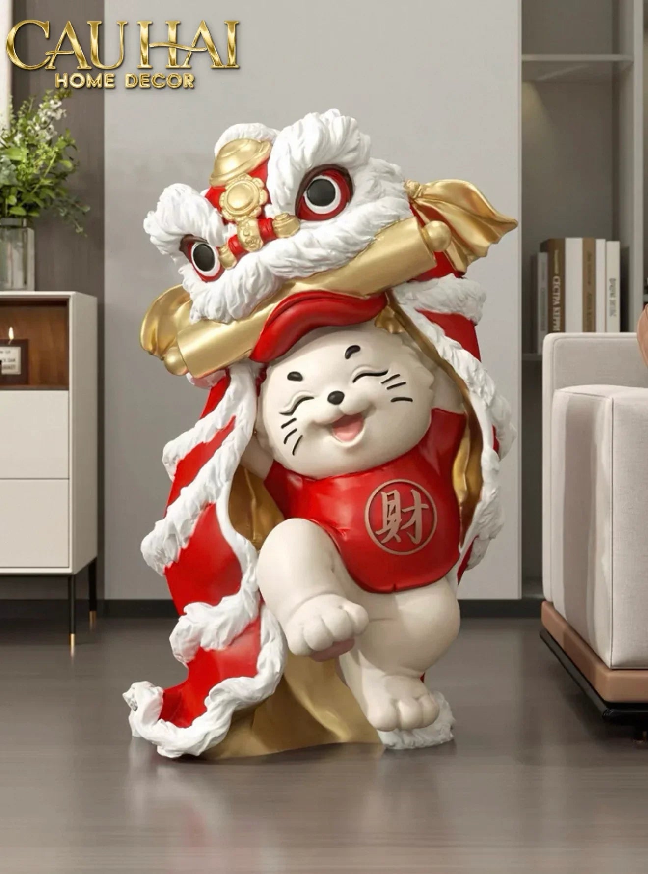 Tết Couture - Tượng Mèo Tam Kim Lân H75-CẬU HAI HOME DECOR