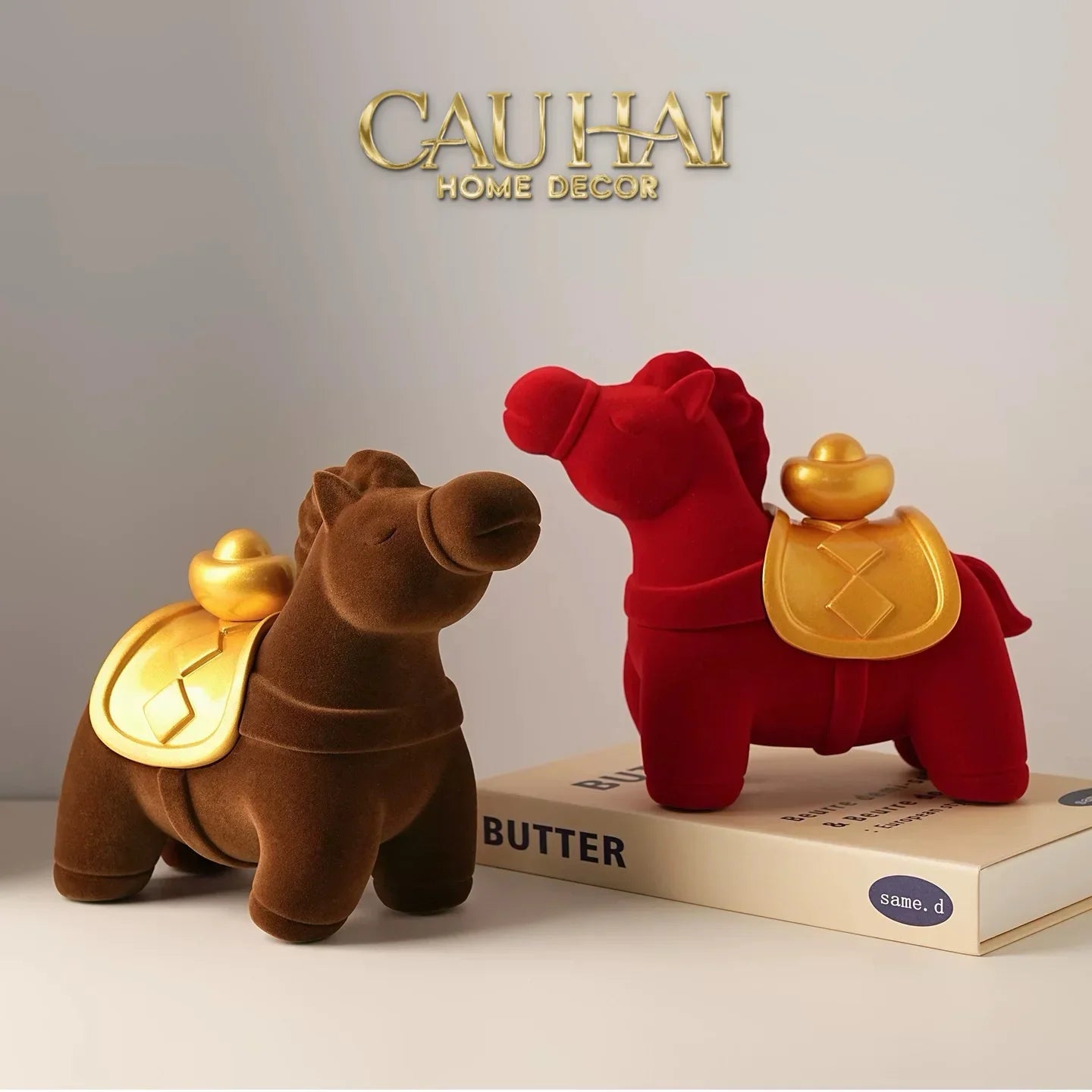 Tết Couture - Tượng Ngựa Nhung Đỏ Hồng Mã Nguyên Bảo Red Velvet Lucky Horse-TƯỢNG TRANG TRÍ-CẬU HAI HOME DECOR