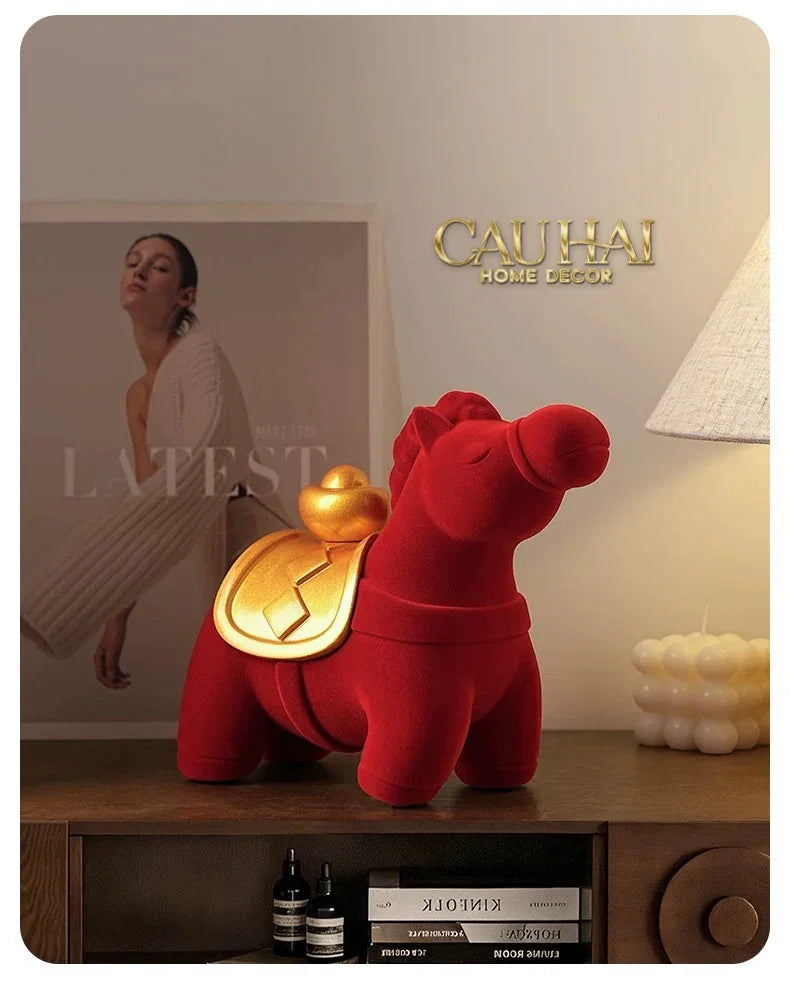 Tết Couture - Tượng Ngựa Nhung Đỏ Hồng Mã Nguyên Bảo Red Velvet Lucky Horse-TƯỢNG TRANG TRÍ-CẬU HAI HOME DECOR