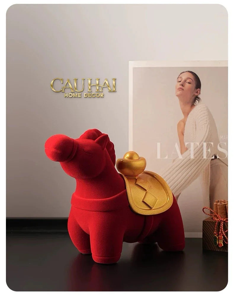 Tết Couture - Tượng Ngựa Nhung Đỏ Hồng Mã Nguyên Bảo Red Velvet Lucky Horse-TƯỢNG TRANG TRÍ-CẬU HAI HOME DECOR