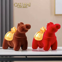 Tết Couture - Tượng Ngựa Nhung Đỏ Hồng Mã Nguyên Bảo Red Velvet Lucky Horse-TƯỢNG TRANG TRÍ-CẬU HAI HOME DECOR