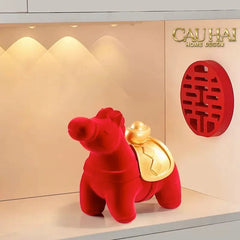 Tết Couture - Tượng Ngựa Nhung Đỏ Hồng Mã Nguyên Bảo Red Velvet Lucky Horse-TƯỢNG TRANG TRÍ-CẬU HAI HOME DECOR