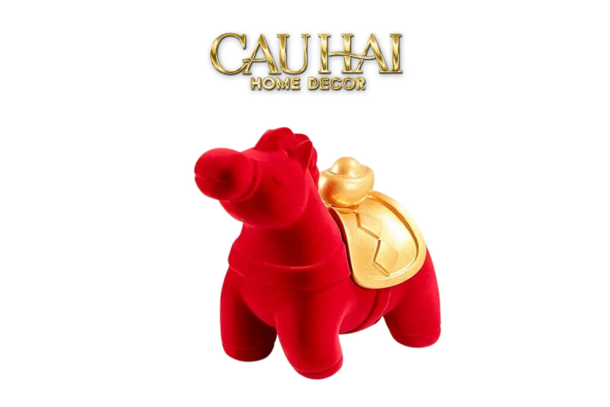 Tết Couture - Tượng Ngựa Nhung Đỏ Hồng Mã Nguyên Bảo Red Velvet Lucky Horse-TƯỢNG TRANG TRÍ-CẬU HAI HOME DECOR