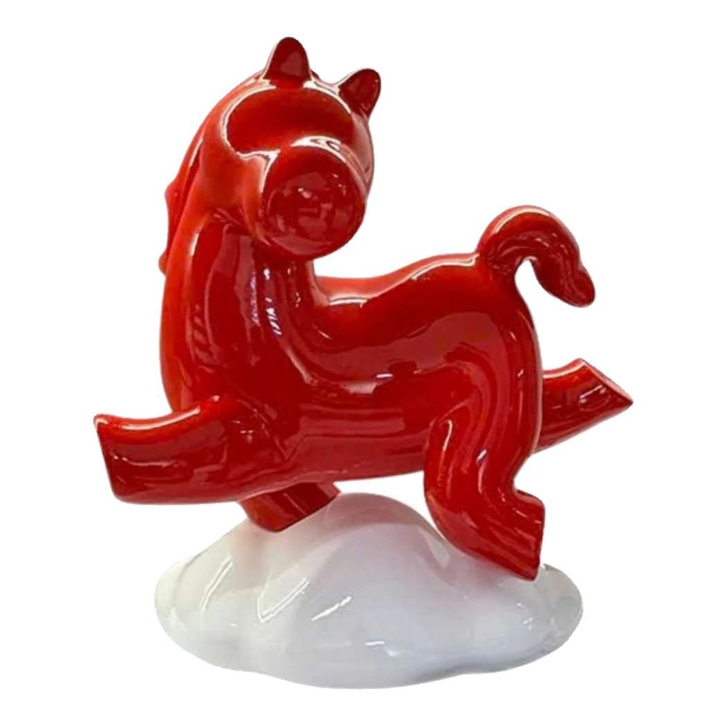 Tượng Ngựa Gốm Chu Mã An Yên Cloudborne Crimson Joyful Cheval
