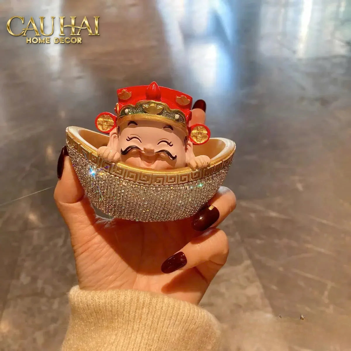 Tết Couture - Tượng Thần Tài Prosperity Embrace Car Bobblehead Figurine-TƯỢNG TRANG TRÍ-CẬU HAI HOME DECOR