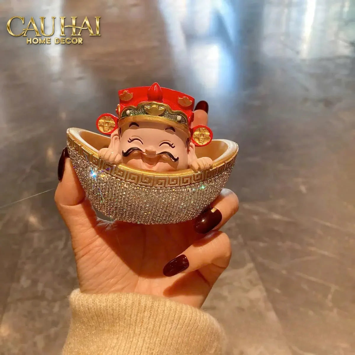 Tết Couture - Tượng Thần Tài Prosperity Embrace Car Bobblehead Figurine-TƯỢNG TRANG TRÍ-CẬU HAI HOME DECOR