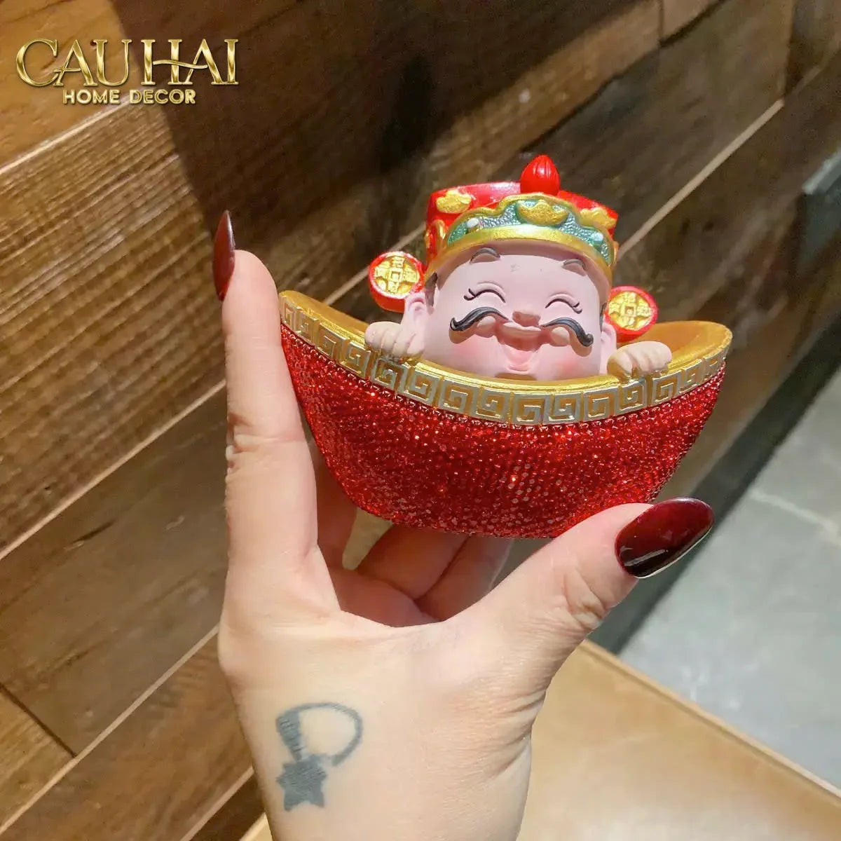 Tết Couture - Tượng Thần Tài Prosperity Embrace Car Bobblehead Figurine-TƯỢNG TRANG TRÍ-CẬU HAI HOME DECOR