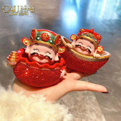 Tết Couture - Tượng Thần Tài Prosperity Embrace Car Bobblehead Figurine-TƯỢNG TRANG TRÍ-CẬU HAI HOME DECOR