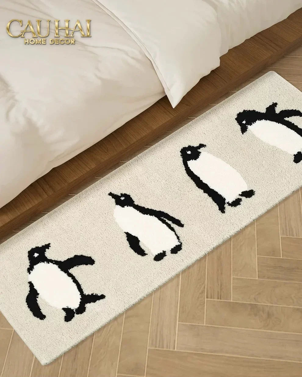 Thảm Bed Dệt Kim 80X160 - Penguin Parade-THẢM TRÒN - THẢM BED-CẬU HAI HOME DECOR