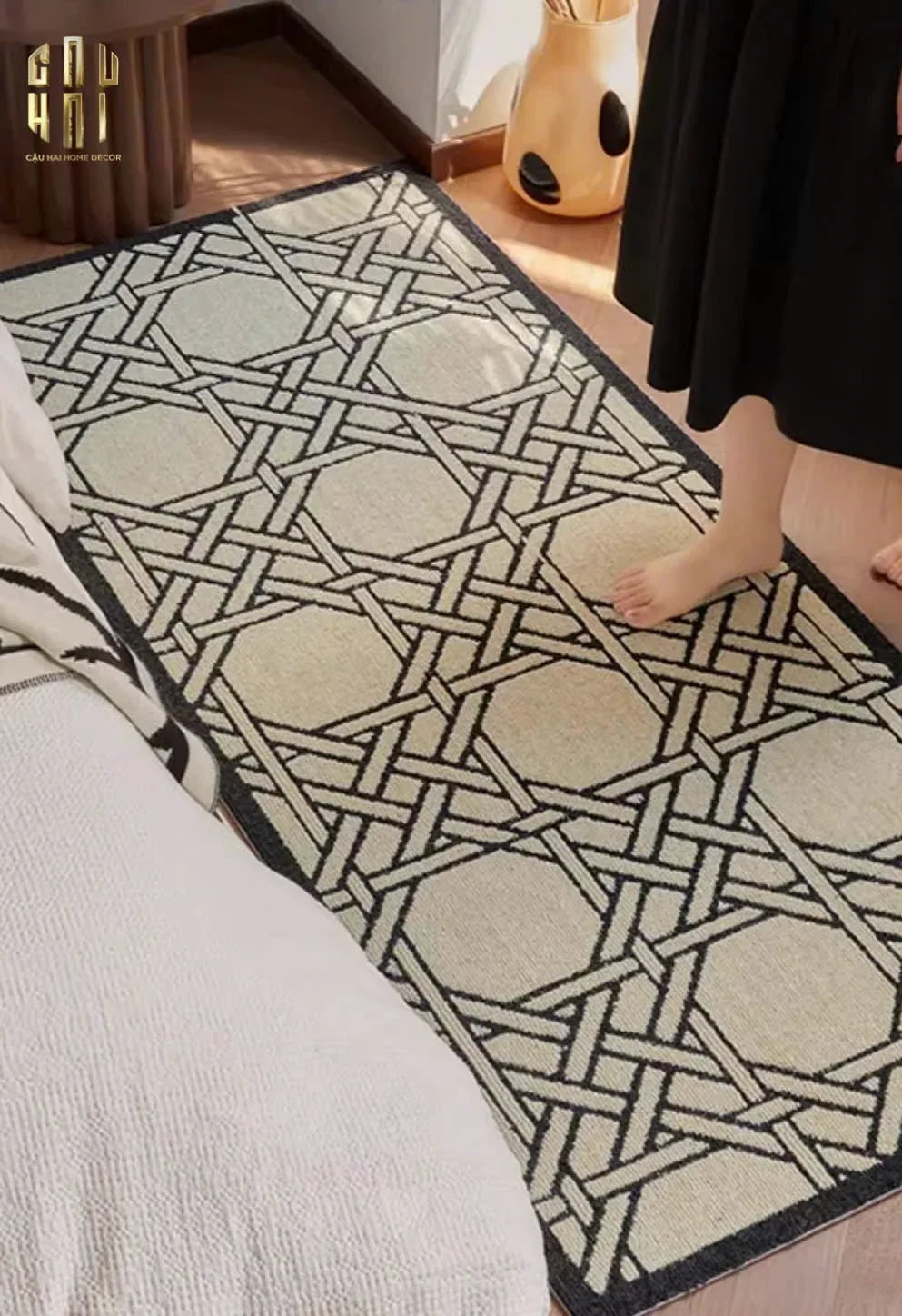 Thảm Bed Len Đan Sợi Vòng 60X160 Cannage D.O D'Ivoire-THẢM TRÒN - THẢM BED-CẬU HAI HOME DECOR