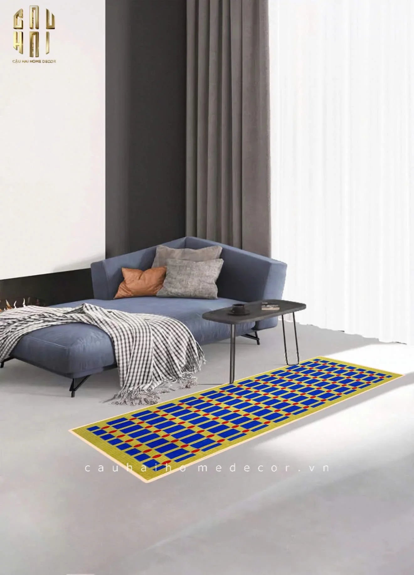 Thảm Bed Nhung Bỉ 80X160 Mondrian Dots-THẢM TRÒN - THẢM BED-CẬU HAI HOME DECOR