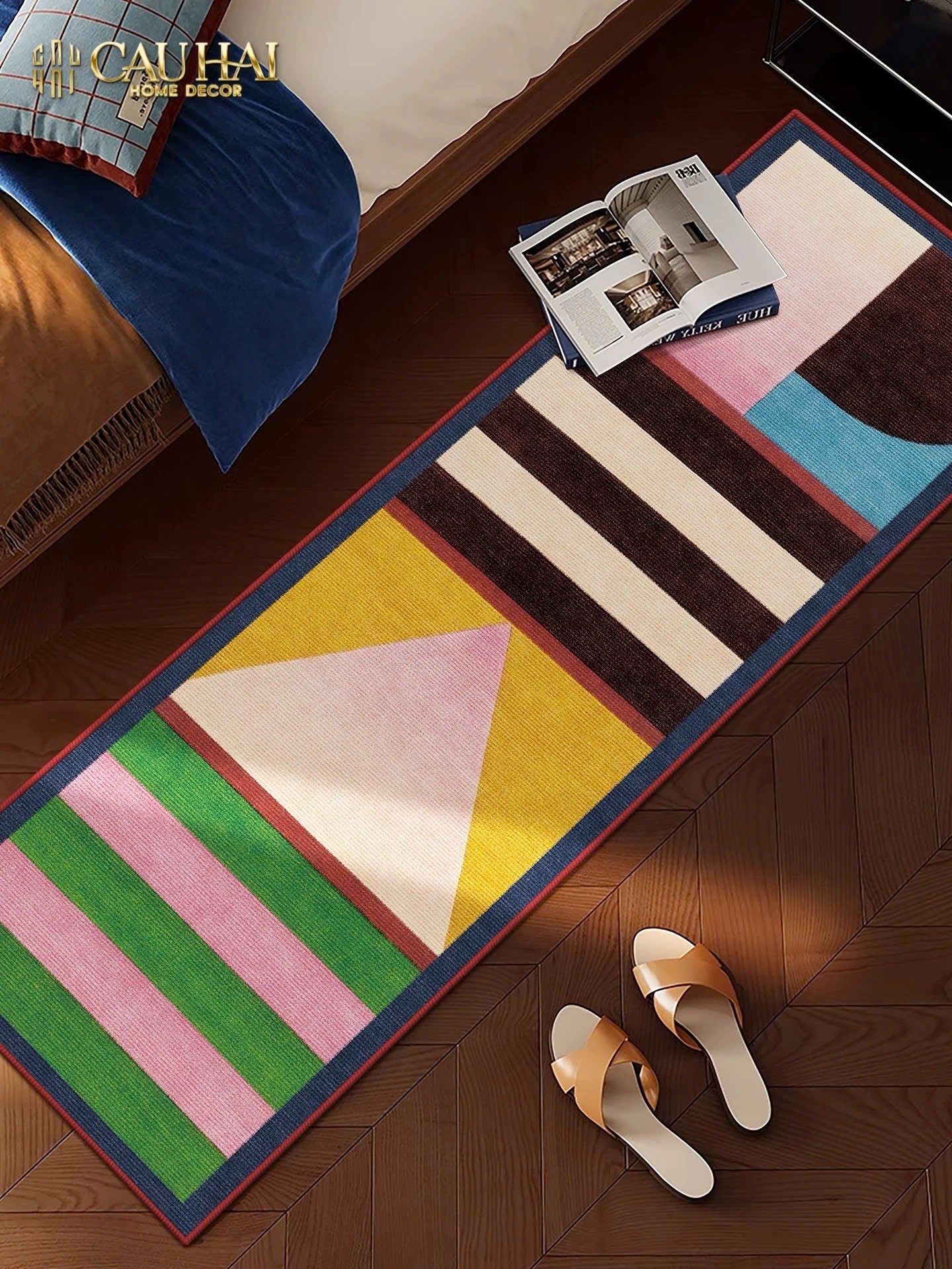 Thảm Bed Nhung Bỉ 80X160 - Popart Geometric-THẢM TRÒN - THẢM BED-CẬU HAI HOME DECOR