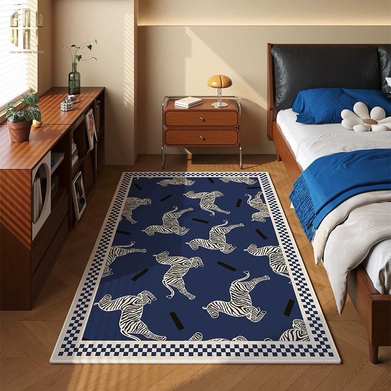 Thảm Bed Nhung Bỉ 80X160 - Zebra Dance - Dark Navy-THẢM TRÒN - THẢM BED-CẬU HAI HOME DECOR