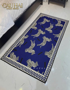 Thảm Bed Nhung Bỉ 80X160 - Zebra Dance - Dark Navy-THẢM TRÒN - THẢM BED-CẬU HAI HOME DECOR