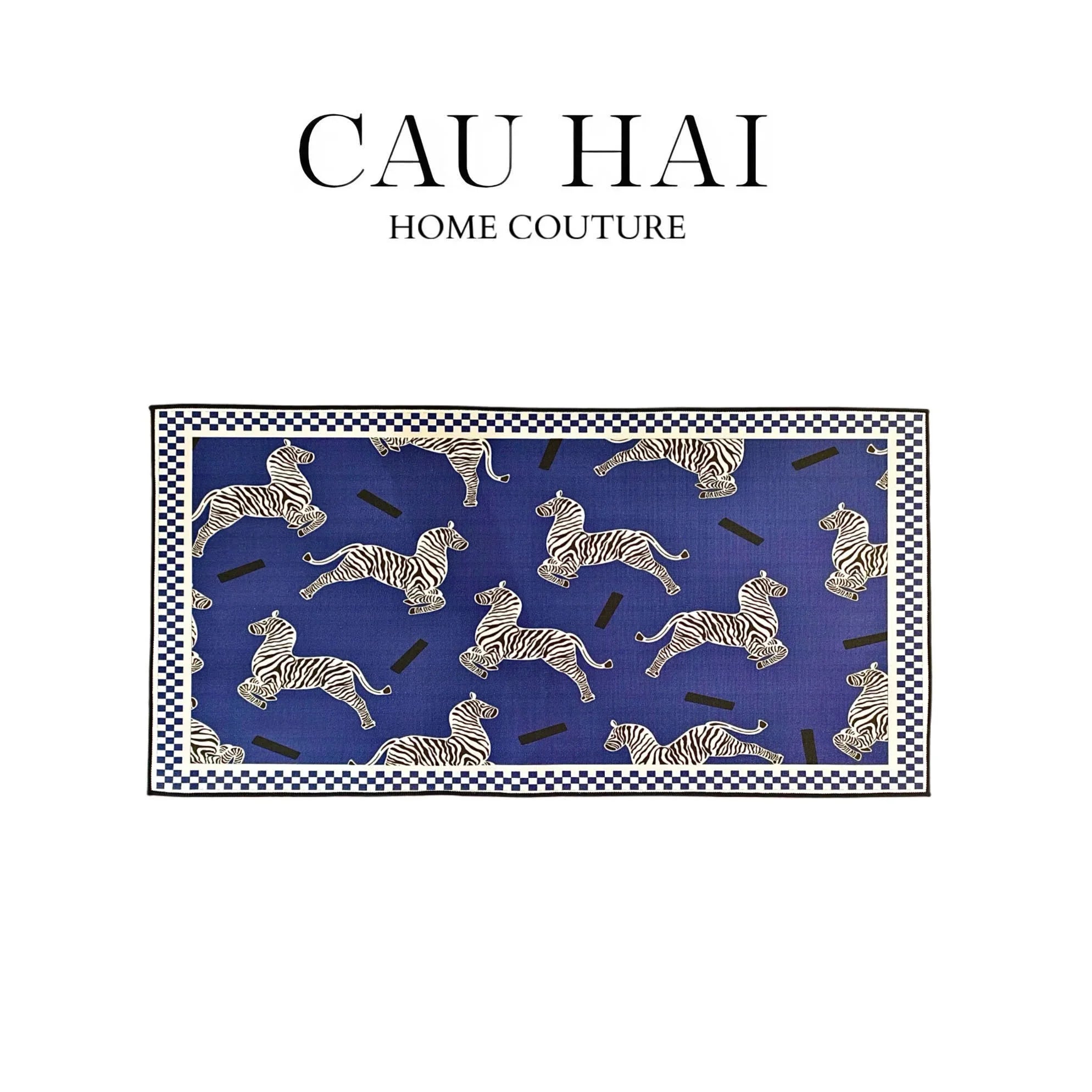 Thảm Bed Nhung Bỉ 80X160 - Zebra Dance - Dark Navy-THẢM TRÒN - THẢM BED-CẬU HAI HOME DECOR