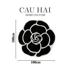 Thảm Bed Tròn Dệt Kim Hoa Trà Đen D100 Camélia Noir-THẢM TRÒN - THẢM BED-CẬU HAI HOME DECOR