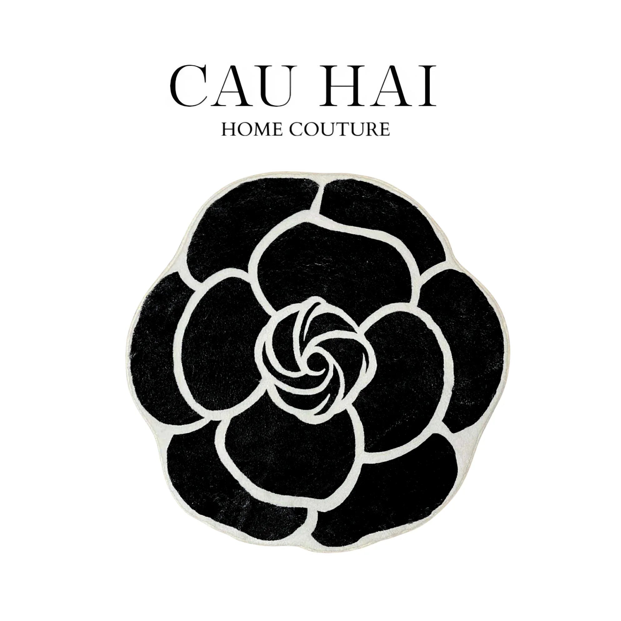 Thảm Bed Tròn Dệt Kim Hoa Trà Đen D100 Camélia Noir-THẢM TRÒN - THẢM BED-CẬU HAI HOME DECOR