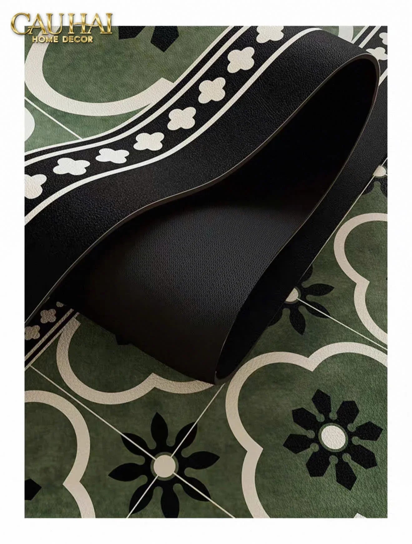 Thảm Bếp Da Micro Nappa Gen8 Longer 45X180 - Olive Green Petals-THẢM BẾP-CẬU HAI HOME DECOR