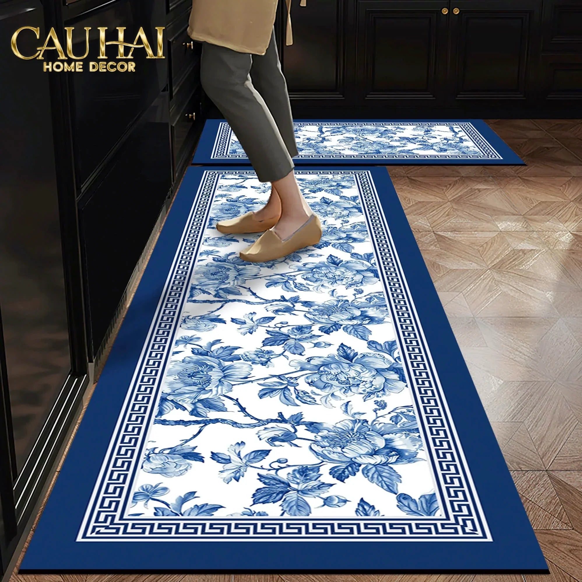 Thảm Bếp Microfiber 150 - Porcelain Revival Art - Indochine Oriental Bloom Kitchen Mat-THẢM BẾP-CẬU HAI HOME DECOR