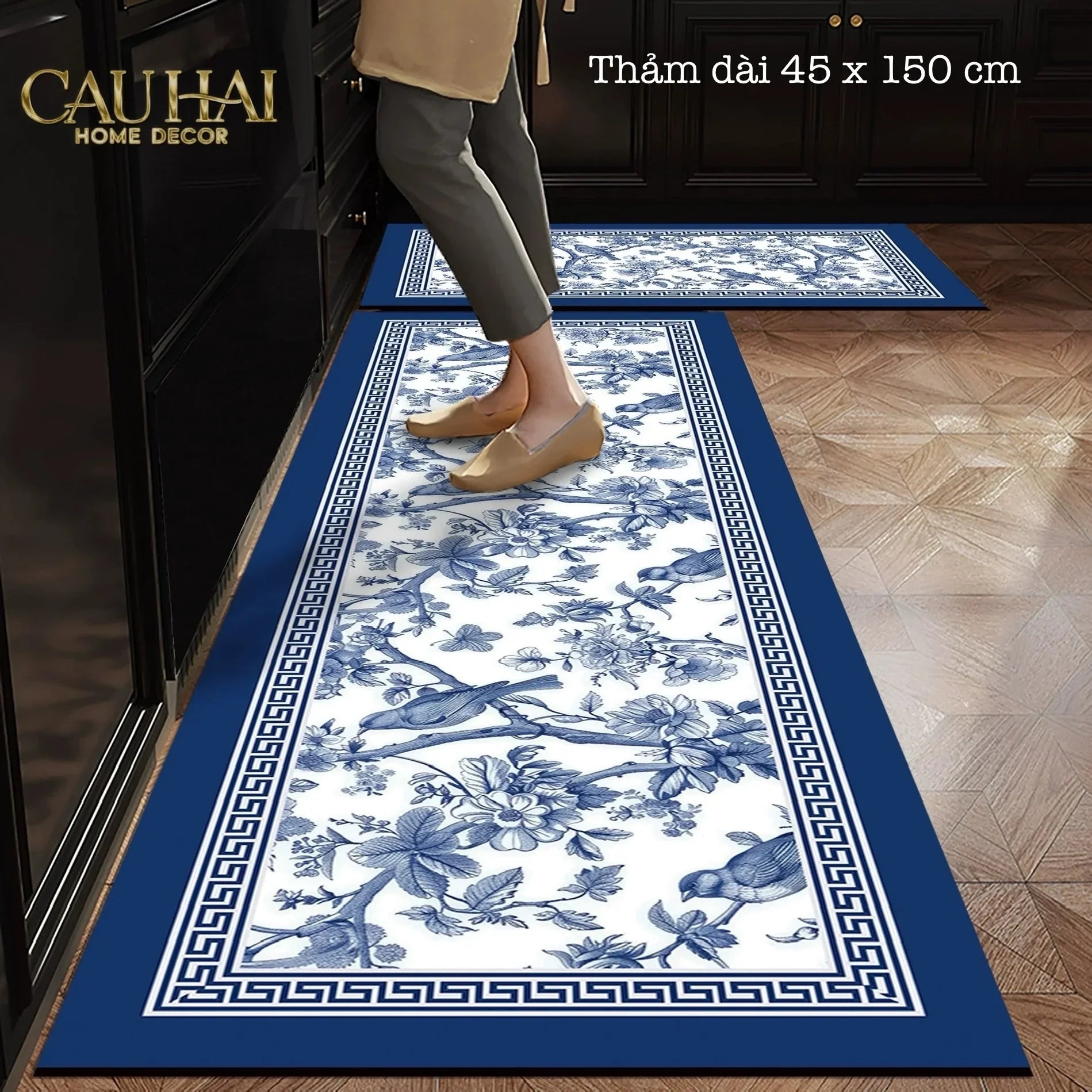 Thảm Bếp Microfiber Gen5 45x150 - Porcelain Revival Art - Indochine Oriental Jardin Kitchen Mat-THẢM BẾP-CẬU HAI HOME DECOR