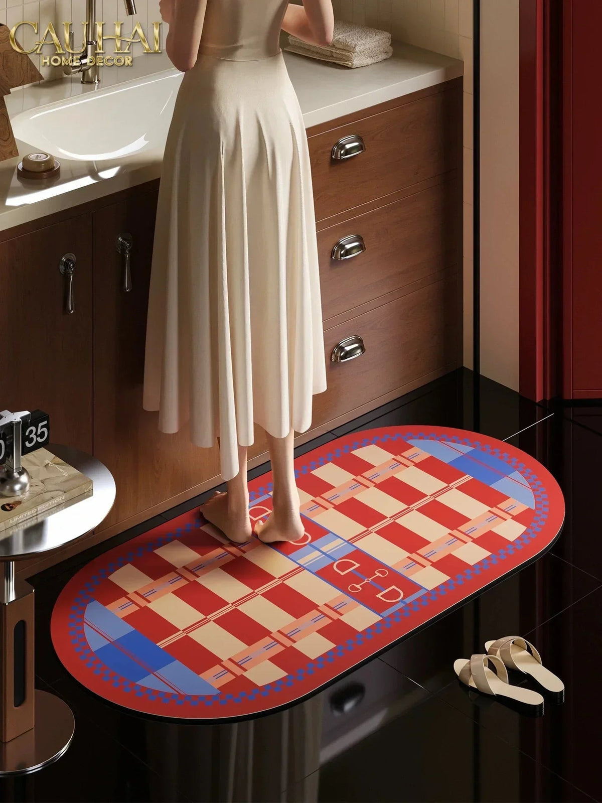 Thảm Cửa / Bathroom Micro-Nappa Gen8 45x90 Rouge Vermillion Équestre Horsebits Signature