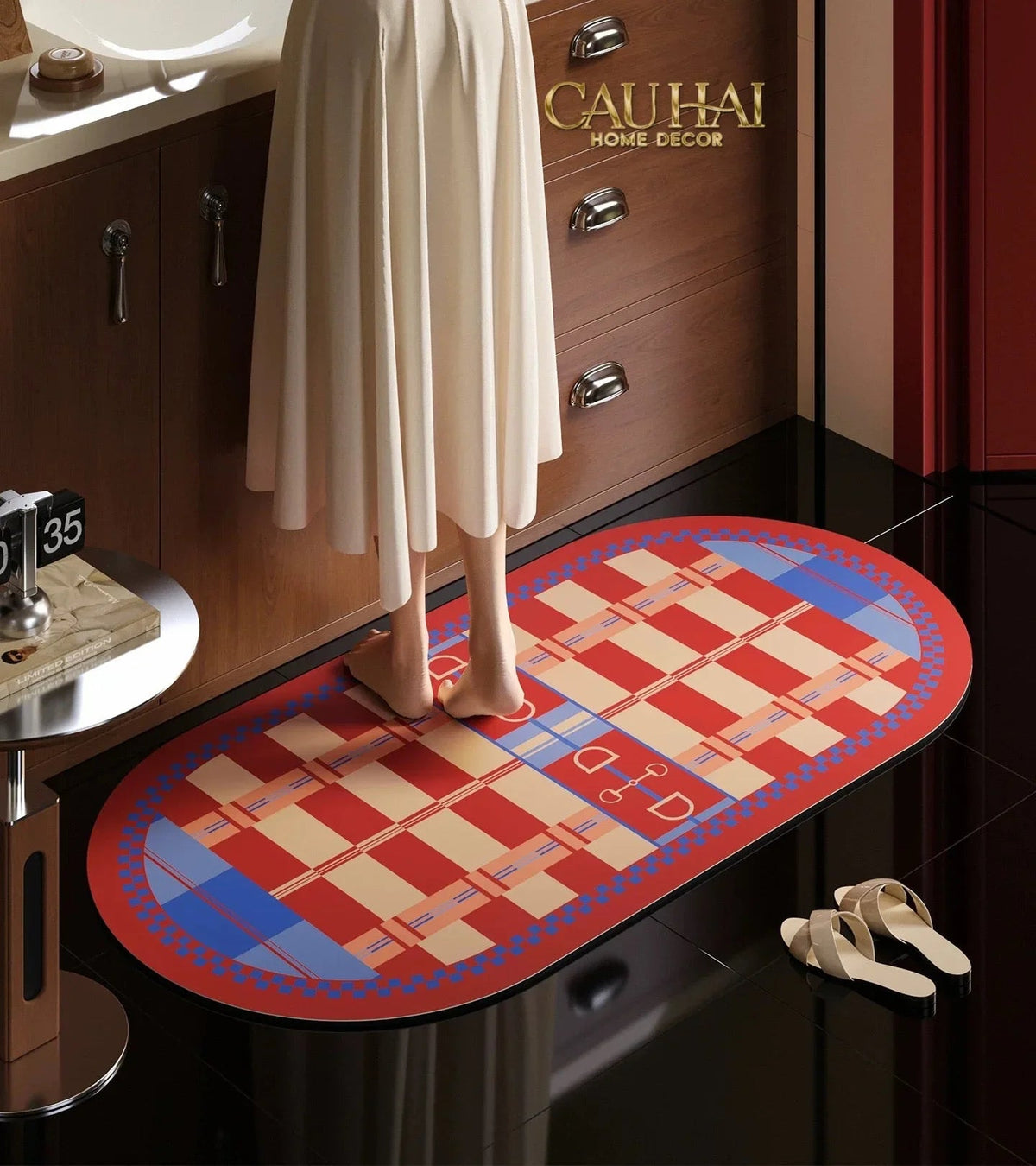 Thảm Cửa / Bathroom Micro-Nappa Gen8 45x90 Rouge Vermillion Équestre Horsebits Signature