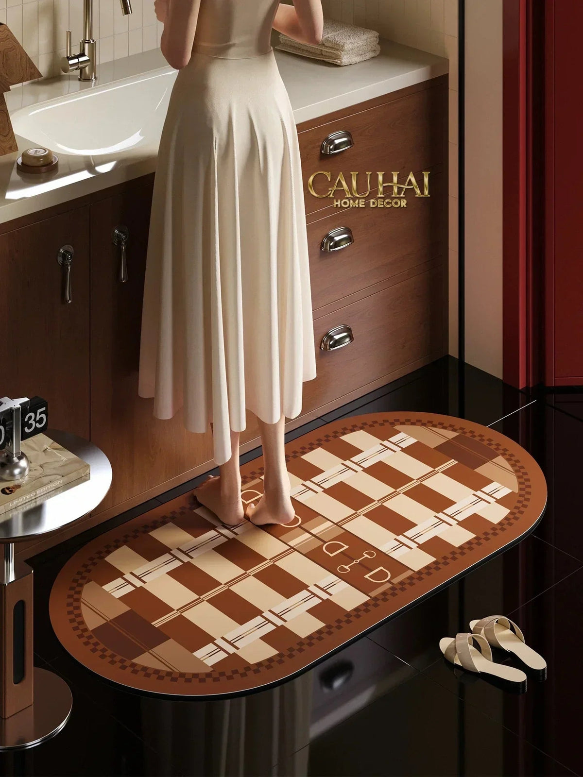 Thảm Cửa / Bathroom Micro-Nappa Gen8 45x90 Rouge Vermillion Équestre Horsebits Signature