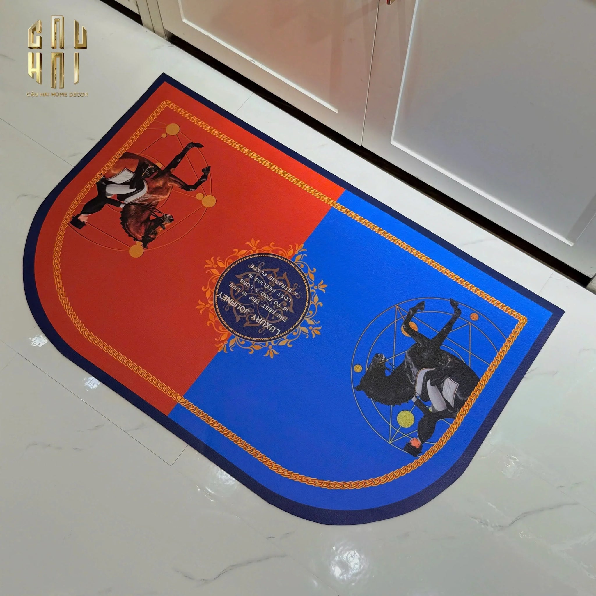 Thảm Cửa Da Cao Cấp - Water & Oil Repellent 50X80 - Oval OB Duo Polo Horseman-THẢM CỬA-CẬU HAI HOME DECOR