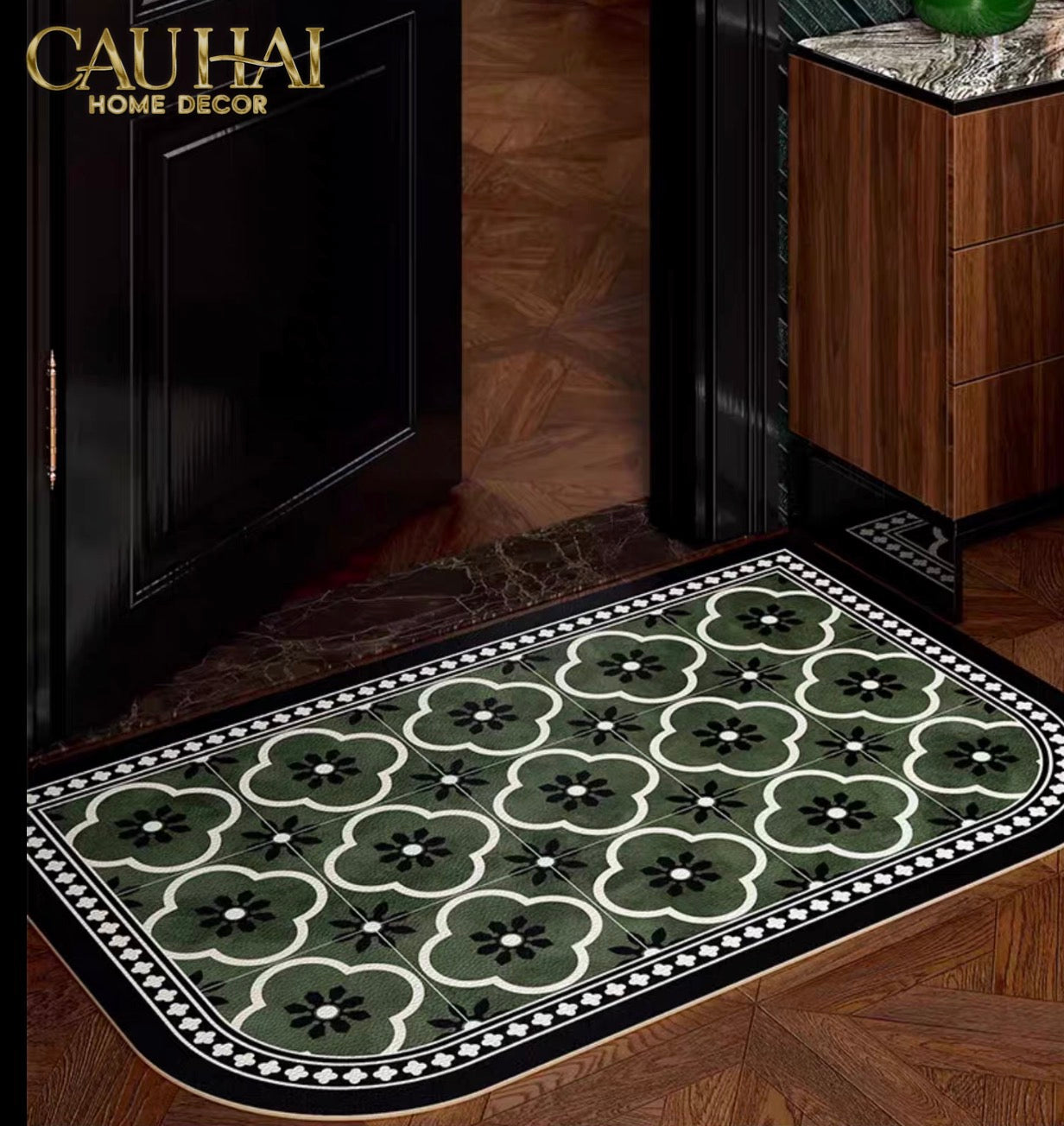 Thảm Bếp Da Micro Nappa Gen8 Longer 45X180 - Olive Green Petals-THẢM BẾP-CẬU HAI HOME DECOR