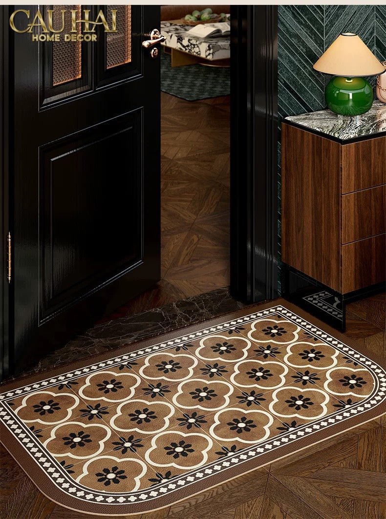 Thảm Cửa Da Cao Cấp - Water & Oil Repellent 60X90 - Olive Green Petals-THẢM CỬA-CẬU HAI HOME DECOR